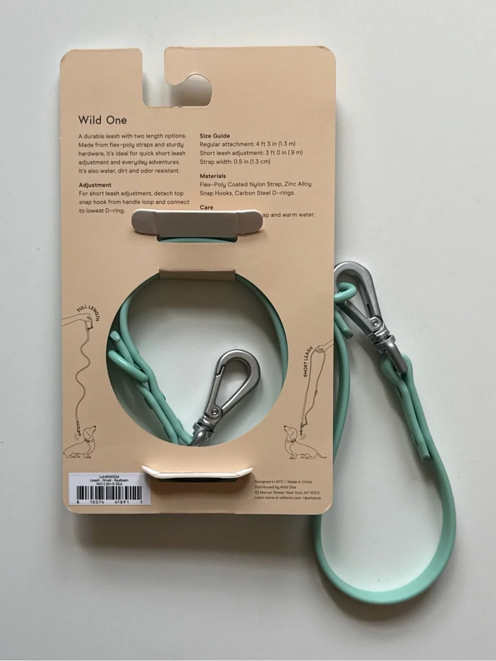 Wild One Adjustable Waterproof FlexPoly Coated Nylon Dog Leash - Small - Seafoam